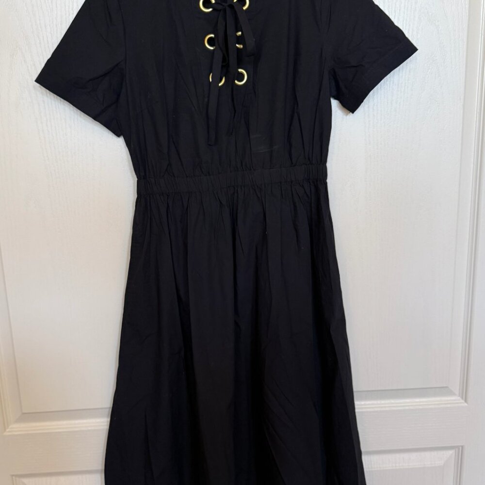LOFT Poplin Lace Up Midi Pocket Dress